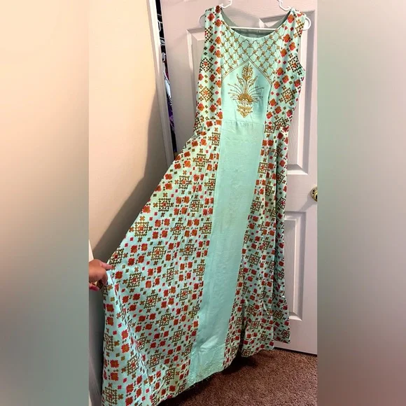 Light Blue/Mint Indian Gown Great for The Summer! | Color: Blue | Size: M/L with MARGIN | Avantikau's Closet